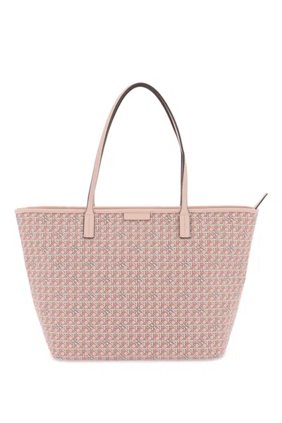 Tory Burch Ever-ready Coated Cotton Bag With All-over Monogram In Pink