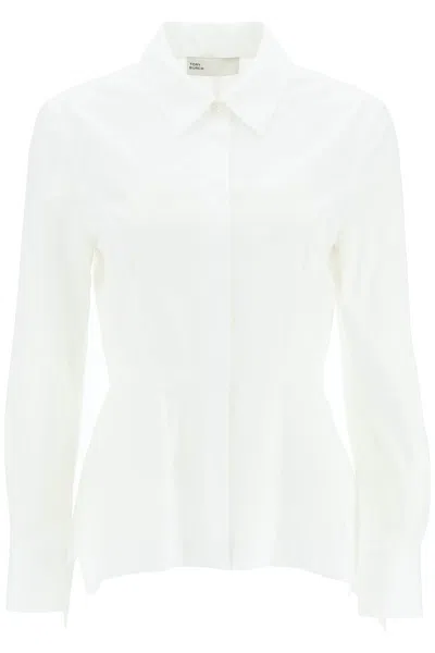 Tory Burch Button-down Peplum Poplin Shirt In White