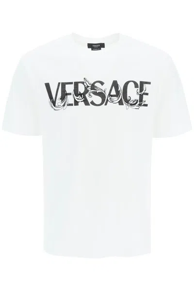 Versace 'barocco' Logo T-shirt In White