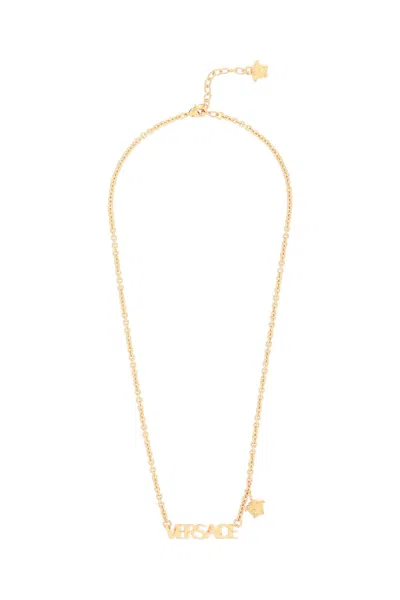 Versace Lettering Logo Necklace In Gold