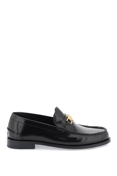 Versace Calf Leather Loafer In Black