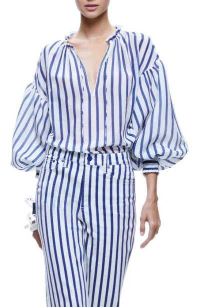 Alice And Olivia Striped Balloon-sleeve Blouse In Admiral Stripe