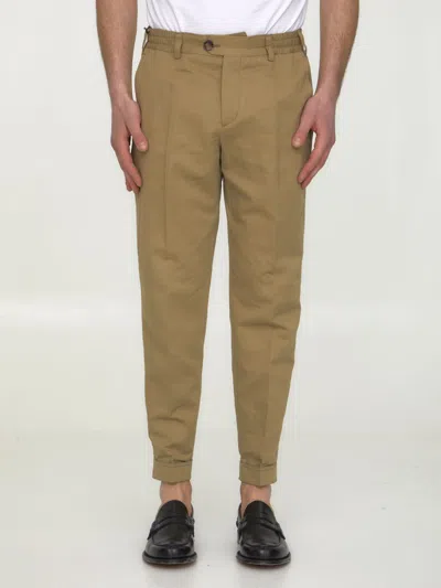 Pt Torino Cotton And Linen Trousers In Beige