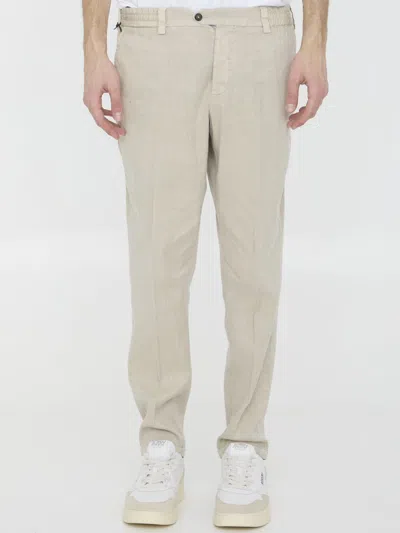 Pt Torino Linen And Cotton Trousers In Beige