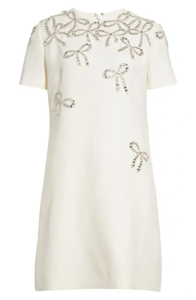 Valentino Wool-silk Bow-detail Mini Dress In Avorio/ Silver