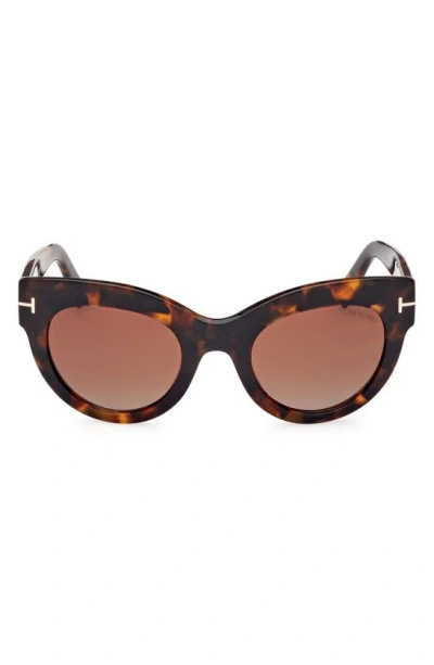 Tom Ford Lucilla 51mm Gradient Cat Eye Sunglasses In Shiny Dark Havana/bordeaux