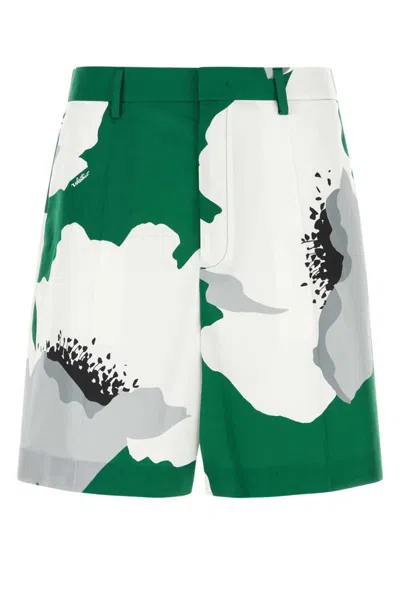 Valentino Cotton Shorts In Zxu Smeraldo Grigio