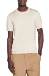 Sandro Fine-knit Crew-neck T-shirt In Light Sand