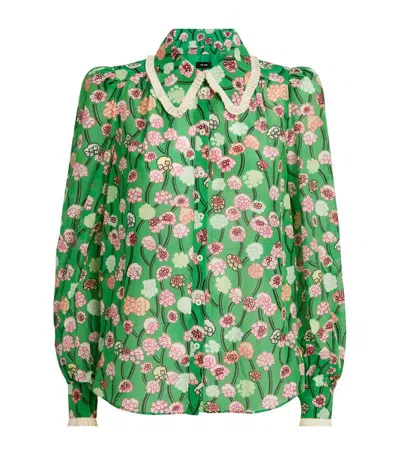 Me+em Cotton-silk Floral Shirt In Green