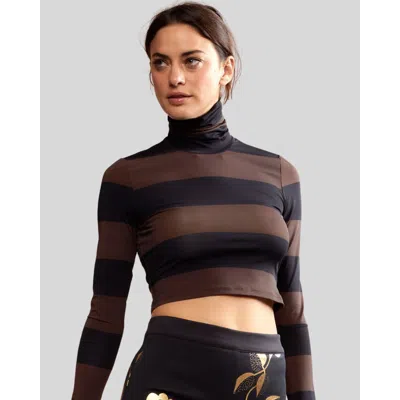 Cynthia Rowley Striped Roll Neck Knitted Top In Black