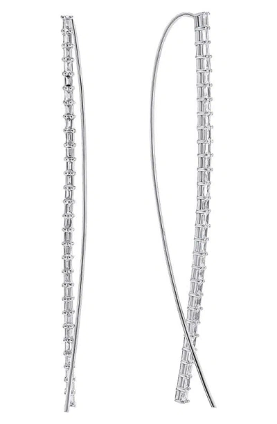 Lana 14k Gold Baguette Diamond Narrow Upside-down Threader Hoop Earrings In White Gold