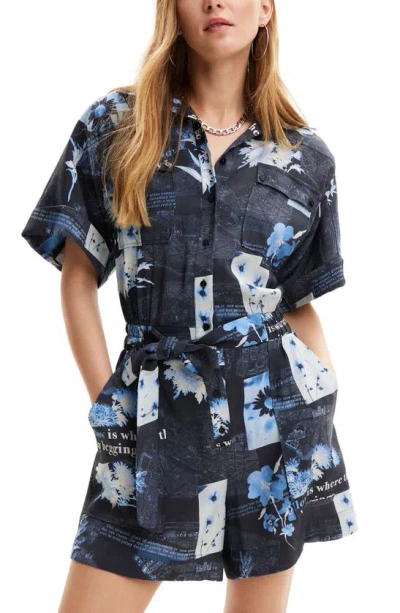 Desigual Map Playsuit In Blue