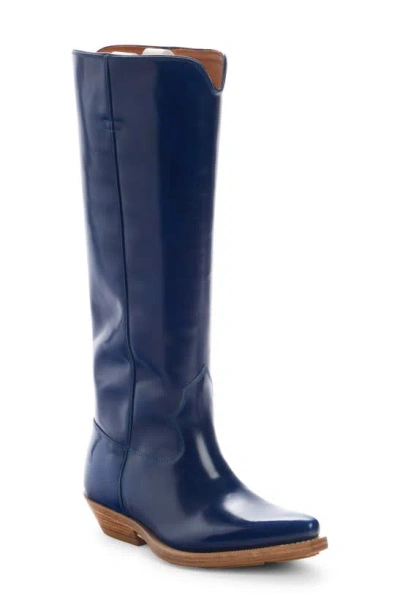 Chloé Nellie Leather Tall Western Boots In Majesty Blue