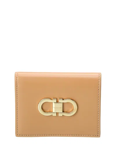 Ferragamo Gancini Leather Compact Wallet In Brown