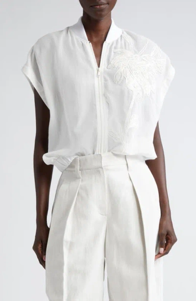 Brunello Cucinelli Women's Cotton Organza Short Sleeve Bomber Jacket In White