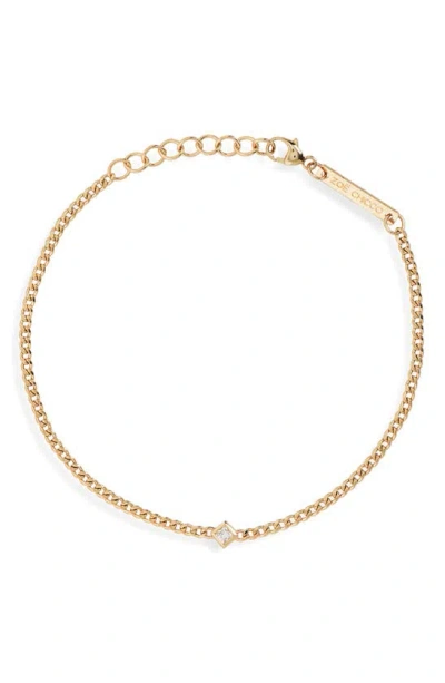 Zoë Chicco 14k Yellow Gold Princess Diamonds Diamond Solitaire Curb Chain Bracelet, 0.06 Ct. T.w.