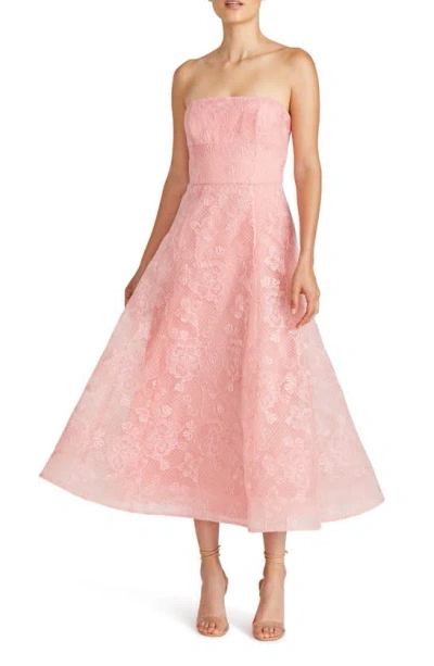 ml Monique Lhuillier Louisa Lace Midi Dress In Coral Rose