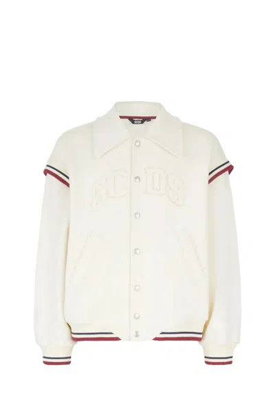 Gcds Logo-embroidered Cotton Bomber Jacket In Neutrals