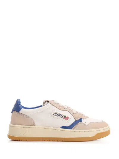 Autry Medalist Low Leather-trimmed Canvas Sneakers In Blue
