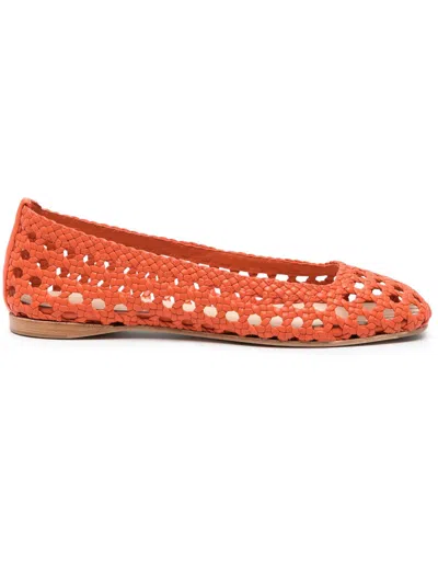 Paloma Barceló Open-knit Leather Ballerina Shoes In Orange