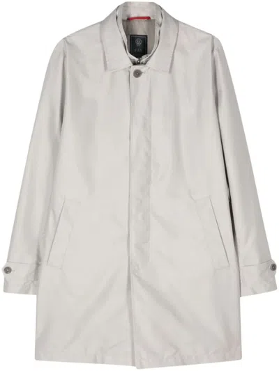 Fay Morning Double-collar Raincoat In Grey