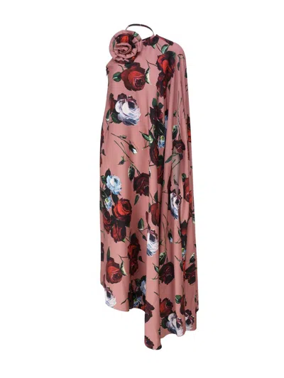 Dolce & Gabbana Floral Patch Asymmetric Midi Dress In Rose Vintage F.rosa