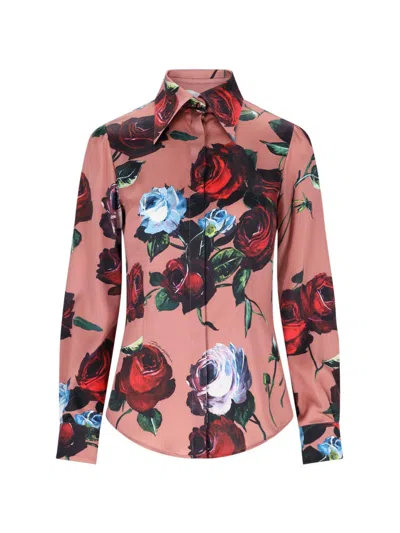 Dolce & Gabbana Vintage Rose Printed Satin Shirt In Rose Vintage F.rosa