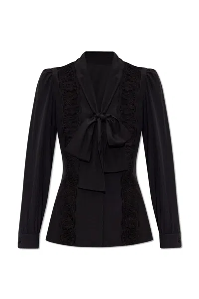 Dolce & Gabbana Silk Shirt With Lace Inlay In Black