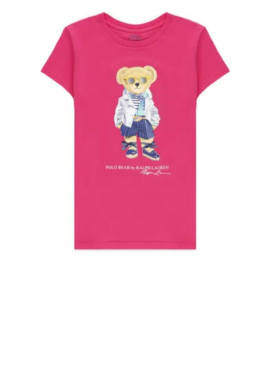 Ralph Lauren Kids' Fuchsia T-shirt For Girl With Polo Bear