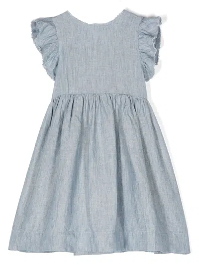 Il Gufo Kids' Sleeveless Linen Dress In Blue