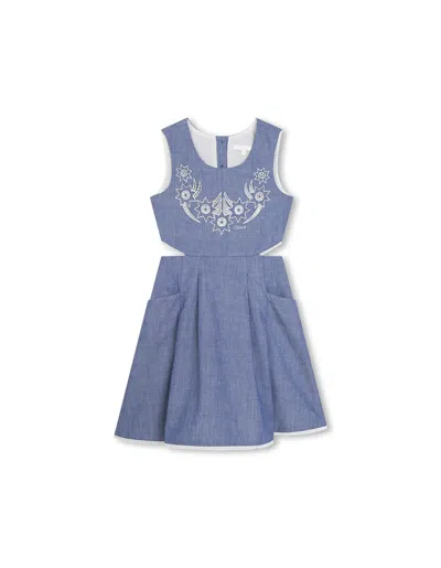Chloé Kids' Girls Blue Cotton Chambray Dress