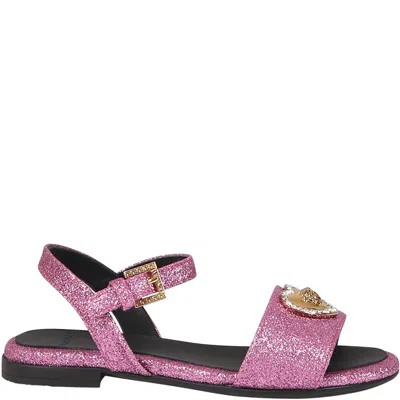 Versace Kids' Fuchsia Sandals For Girl With Medusa And Crystals In Dark Pink