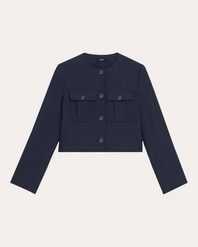 Theory Oxford Wool Short Military Jacket In Blue