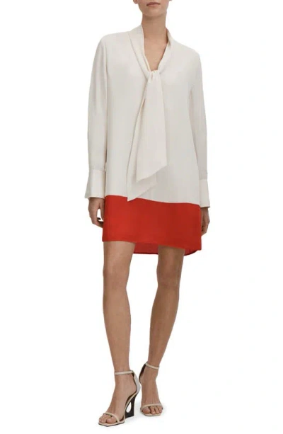 Reiss Marta Tie-neck Colour-block Woven Mini Dress In Cream/red