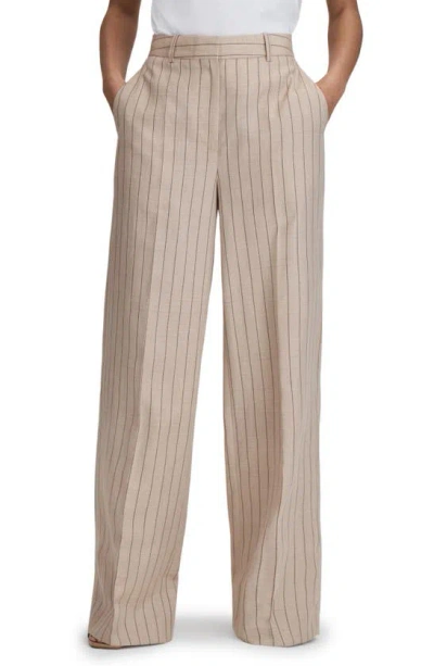 Reiss Odette Wide Leg Pinstriped Trousers In Neutral