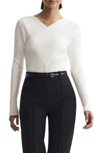 Reiss Heidi - Ivory Knitted Wrap Long Sleeve Top, M