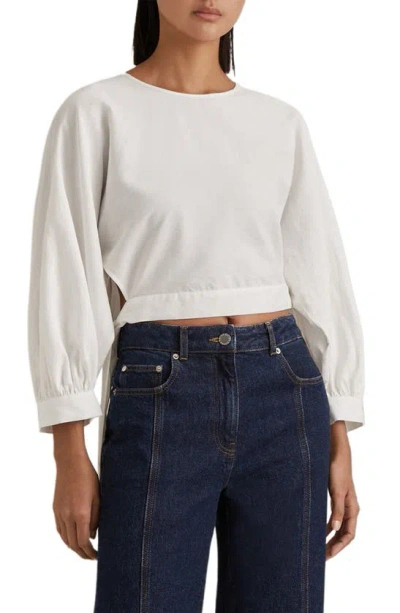 Reiss Immy Balloon Sleeve Tied Crop Top In Ivory