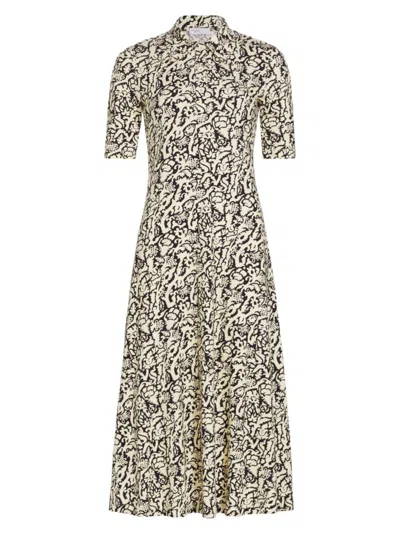 Rosetta Getty Abstract-print Midi Dress In Black Cream