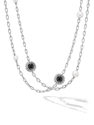 David Yurman Women's Pearl Classics Station Chain Necklace In Sterling Silver In Black Onyx