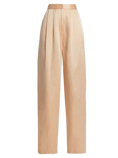Adam Lippes Pleated High-rise Satin Wide-leg Trousers In Neutral