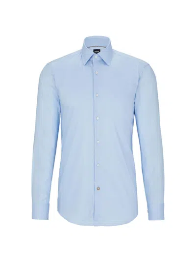 Hugo Boss Slim-fit Long-sleeved Cotton-poplin Shirt In Light Blue