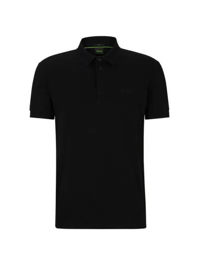 Hugo Boss Interlock-cotton Slim-fit Polo Shirt With Mesh Logo In Black