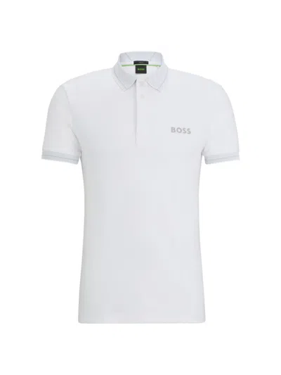 Hugo Boss Interlock-cotton Slim-fit Polo Shirt With Mesh Logo In White