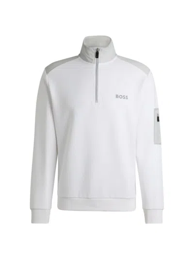Hugo Boss Zip-neck Sweatshirt With 3d-molded Logo In White
