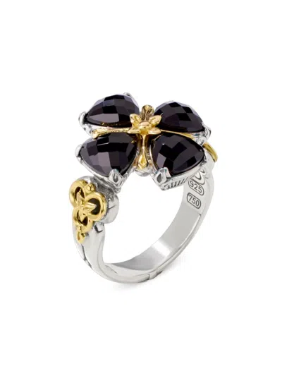 Konstantino Women's Anthos Prism Sterling Silver, 18k Yellow Gold & Black Onyx Flower Ring