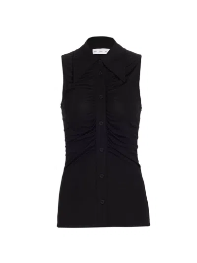 Proenza Schouler White Label Florence Sleeveless Button-front Crepe-jersey Top In Black
