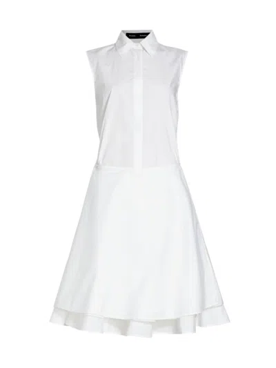 Proenza Schouler Cindy Drop Waist Washed Poplin Dress In White
