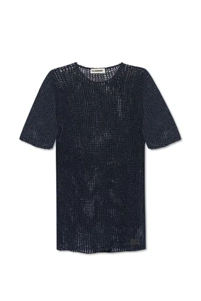 Jil Sander Crochet Knitted Dress In Black