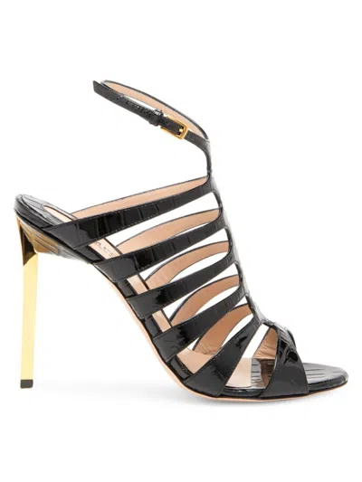 Tom Ford 85mm Carine Croc Embossed Leather Sandal In Black