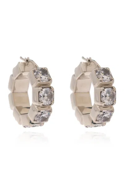 Jil Sander Crystal Embellished Earrings In Silver